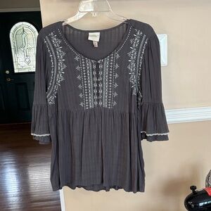 Knox Rose Charcoal Embroidered Blouse